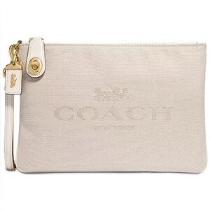 Coach Chalk Signature Horse & Carriage Jacquard Leather Zip Turnlock 26 Pouch